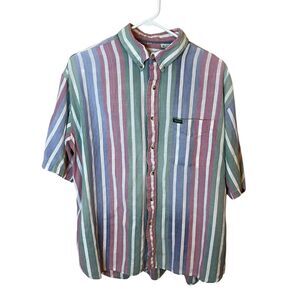 Izod Mens XL Striped Short Sleeve Button Up Shirt